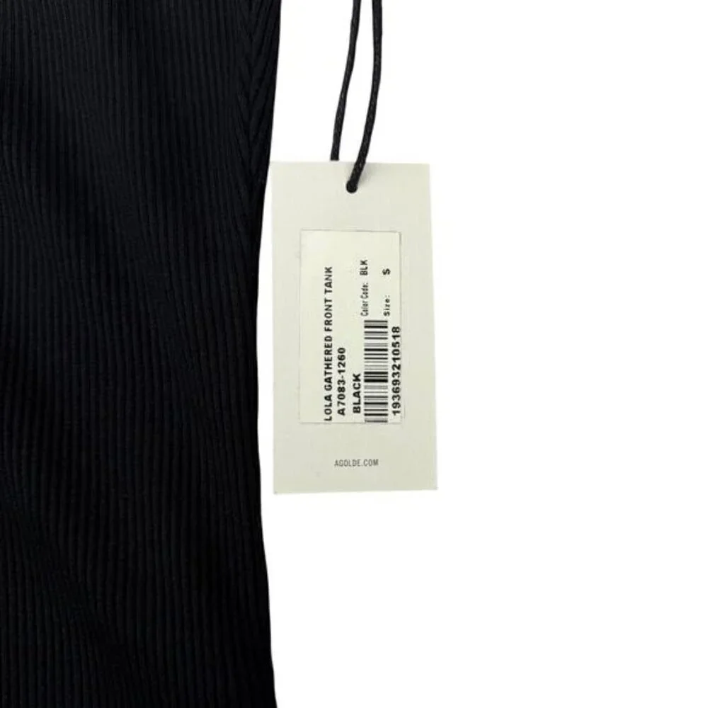 Agolde Lola Gathered Front Ruched Bodice Ribbed Tank In Black Small - Picture 4 of 8
